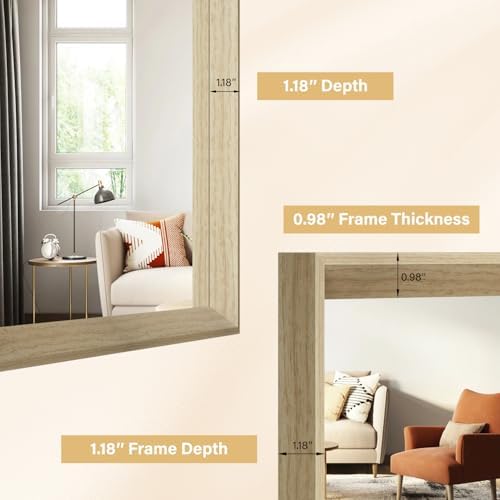 Oak Wood Effect Framed Wall Mirror, 30x48 Rectangle Mirror - Image 4