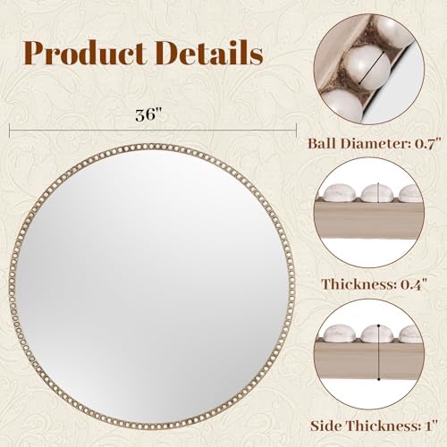 Vintage Round Mirror, 36 Inch Wall-Mounted - Image 4