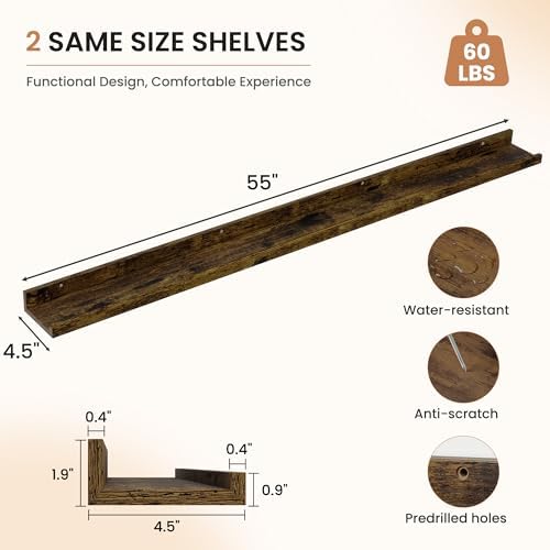 Dreamland Picture Ledge Shelf for Wall, Floating Shelves Set of 2, 55 inch Long - Image 3