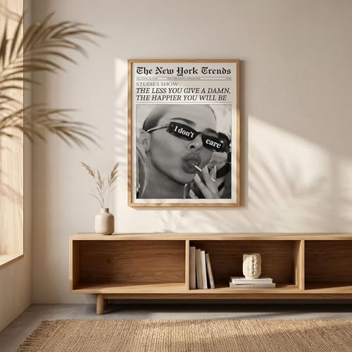 Trendy Black and White Newspaper Wall Art 16x20 in Wood Grain Frame Vintage - Image 7