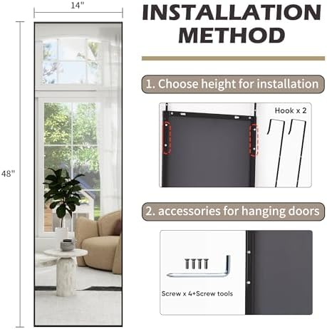 48"x 14" Over the Door Mirror Full Length, Full Body Mirror - Image 7