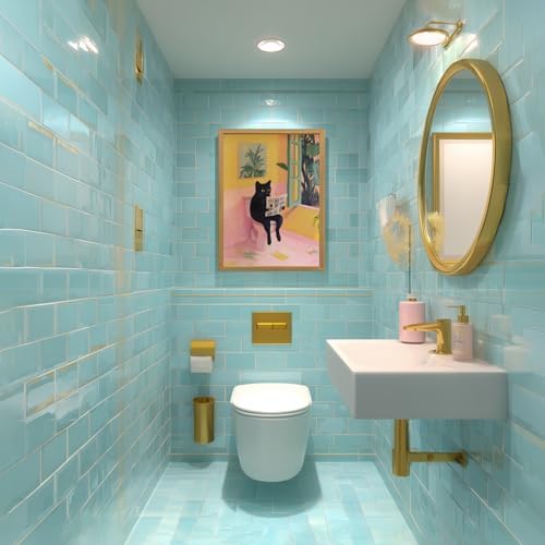 Cyebmo Funny Bathroom Wall Art, Cute Black Cat Sitting on Toilet Reading - Image 6