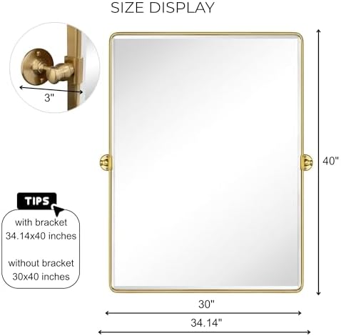 TEHOME Pivot Mirror Brushed Gold Tilt Bathroom Vanity Mirror Large Metal Framed - Image 6