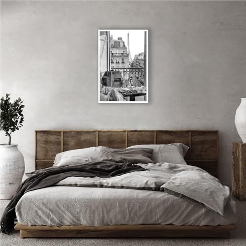 Vintage Girl Reading Newspaper Poster Eiffel Tower View Canvas Wall Art Retro - Image 3