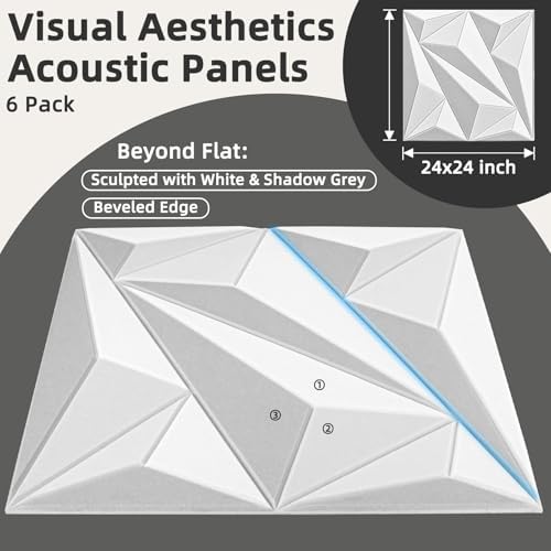 Art3dwallpanels Acoustic Wall Panels, 24 X 24 Inch White and Gray, 6 Pack - Image 3