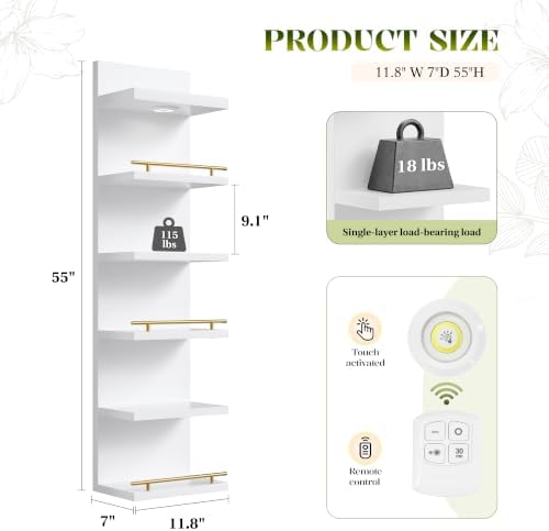 REIBII 6 Tier Wall Shelf Unit, LED Light - Image 3