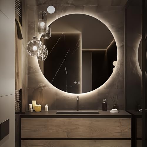 Round LED Mirror for Bathroom, Wall Mounted Vanity Mirror, 3 Colors, IP65 by TheiaMo