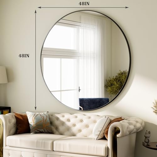 HARRITPURE 48 Inch Round Mirror Black Circle Bathroom Mirror - Image 5