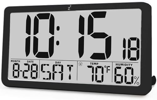 Large Digital Wall Clock, Battery Operated 9.72” LCD Alarm Clock by Unknown