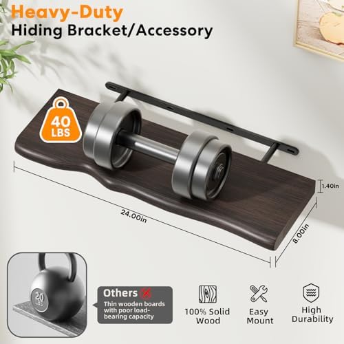 Organic Wavy Edge Floating Shelves, Hidden Brackets, 2 Pack 24 in - Image 3