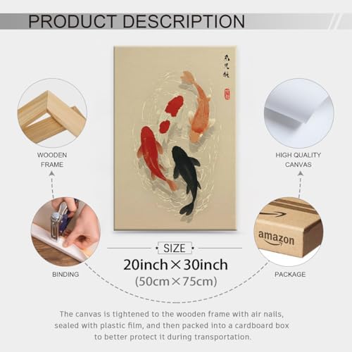 Japanese Koi Fish Poster Modern Oriental Asian Canvas Wall Art Minimalist Zen - Image 6