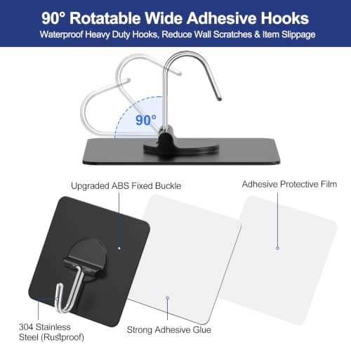 Adhesive Wall Hooks No Drill Black Heavy Duty, 13LB Sticky 12 Pack - Image 4
