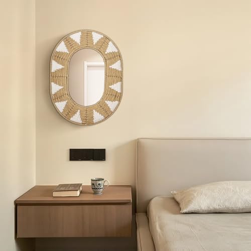 Briful Bohomain Wall Mirror Oval Decorative Mirror Seagrass Wall-Mounted Mirror - Image 4