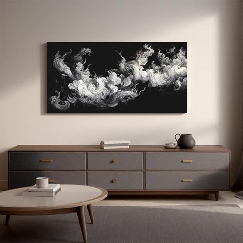 YISXINOAG Black White Abstract Wall Art Minimalist Smoke Painting 20"X40" - Image 2