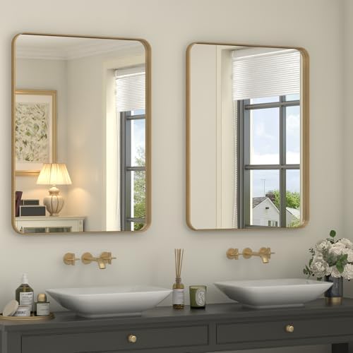 2 Pack of 22x30 Inch Gold Bathroom Mirror Metal Frame by CHARMOR