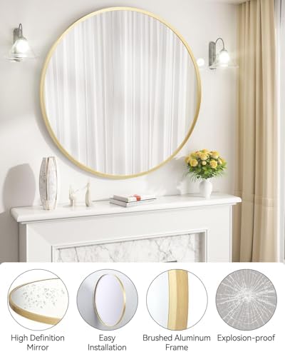 18 Inch Golden Circle Wall Mirror, Modern Round Metal Framed Mirror - Image 4