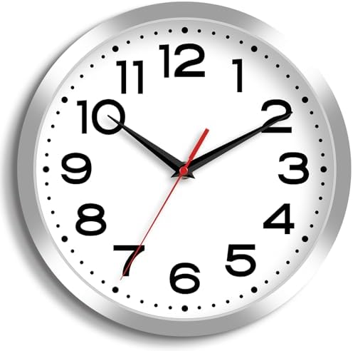 Roymnie 8 Inch Small Wall Clock, Battery Operated Silent Non Ticking Silver by Unknown