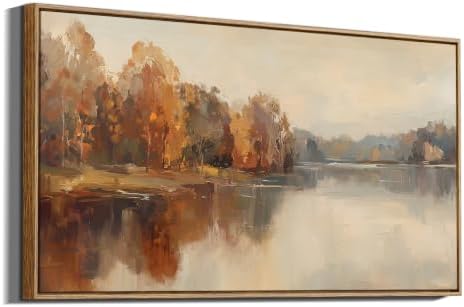 InSimSea Extra Large Framed Fall Wall Art, Autumn Lake Landscape by InSimSeaArt
