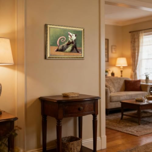 Gold Framed Funny Opossum Wall Art, Whimsical Possum Wall Decor Painting Cute - Image 6