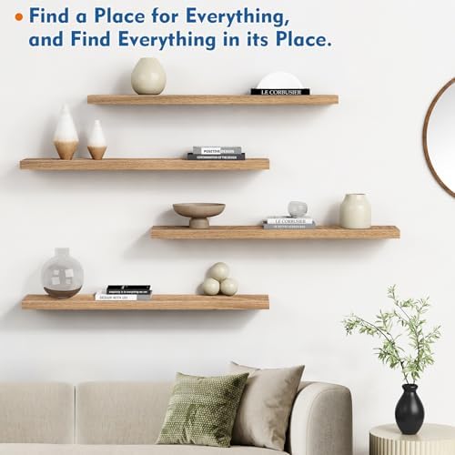 Elm Floating Shelves for Wall 36 Inch x 8 Deep, Long Wall Shelf for Bedroom - Image 6