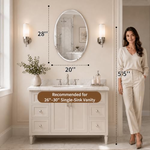 20x28 Inch Oval Frameless Beveled Wall Mirror - Image 5