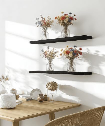 Black Wood Floating Shelves for Wall Shelf 24 Inch Set of 4 - Image 5