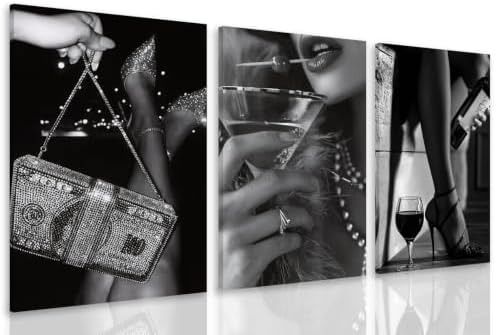 Liacxony 3Pcs Trendy Black and White Luxury Wall Art 24x16 Inch Framed by Unknown