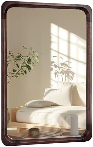 Solid Wood Bathroom Mirror for Wall 24 x 36 Inch, Rustic Rectangle Mirrors by Tanmicoshomy