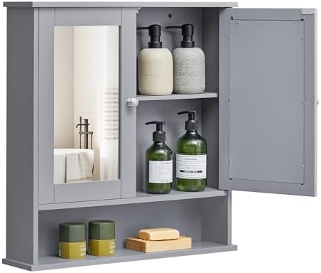 VASAGLE Bathroom Cabinet with Mirror, Wall-Mounted, 2 Mirrored Doors by VASAGLEbySONGMICSHOME