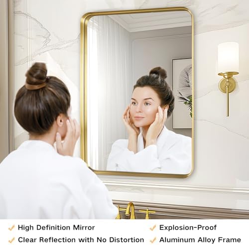Gold Bathroom Vanity Mirror Over Sink 30x36, Large Wall Mounted Mirror - Image 4