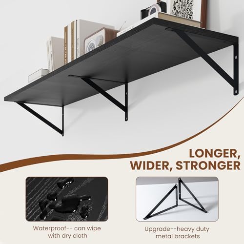 Heimlove 48W x 12D Deep Floating Shelves Set of 2 Black - Image 5