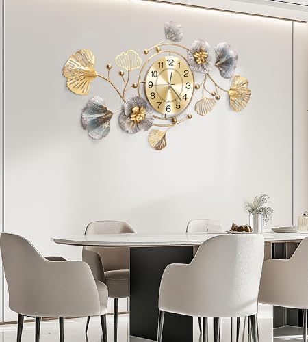 47" Modern Farmhouse Large Decorative Wall Clock, Ginkgo Metal Art - Image 5