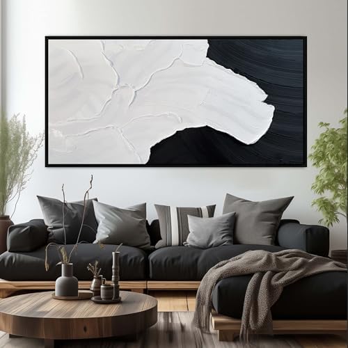 Black and White Abstract Wall Art Textured Oil Paintings 39x79 Inch - Image 2