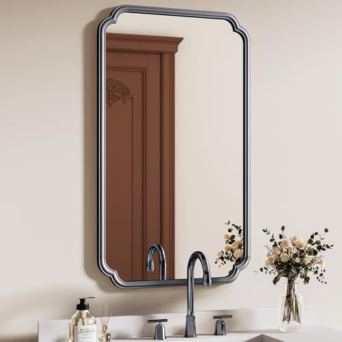 Ferytange 26"x40" Rustproof Bathroom Mirror Black, Round Corner Metal Frame by FerytangeHome