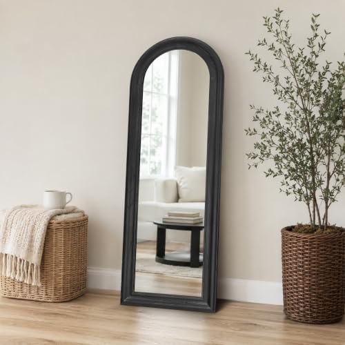 58x22 Solid Wood Arched Full Length Mirror, Elegant Black Finish by ABSWHLM