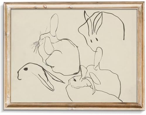 uniro Abstract Easter Bunnies Wall Art Decor, Animal Rabbit Drawing Etching by uniro