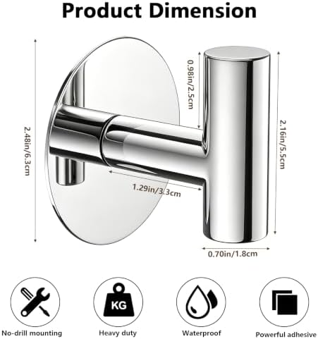 Stainless Steel Adhesive Hooks, Heavy Duty Wall Hooks, Towel Hooks - Image 2