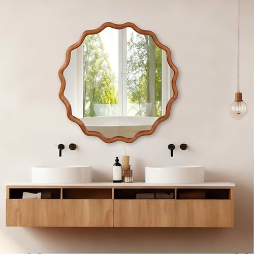 GDFStudio 36 Inch Wavy Round Solid Wood Frame Mirror, Bohemian Decorative Wall - Image 2