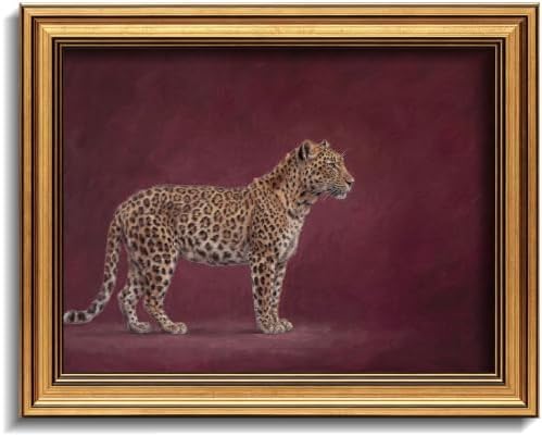 Gold Framed 3D Textured Wall Art, Vintage Burgundy Cheetah Canvas Prints by Jesicatmin