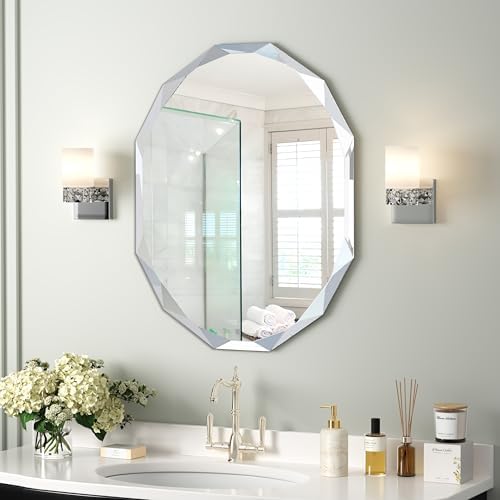 24" x 30" Silver Oval Bathroom Mirror Beveled Edge Frameless Mirrors by GOAND
