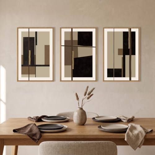 Abstract Black Brown Shapes Framed Canvas Wall Art Set-16"x24"x3 - Image 2