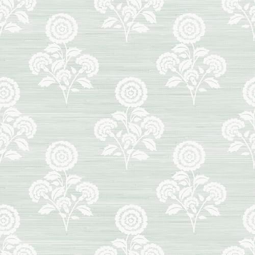 NuWallpaper Flourish Block Print Whisper Blue Faux Grasscloth Peel and Stick by NuWallpaper