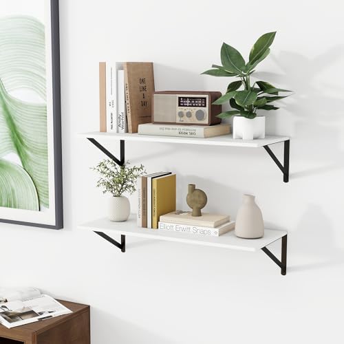 Heimlove 28W x 12D Deep Floating Shelves Set of 2 White - Image 2