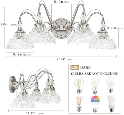 Brushed Nickel Bathroom Vanity Light, 4-Light Nickel Finish Wall Sconce - Image 6