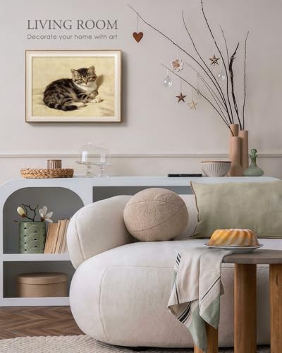 VIYYIEA Cat Framed Canvas Wall Art Tabby Kitten Oil Painting - Image 6