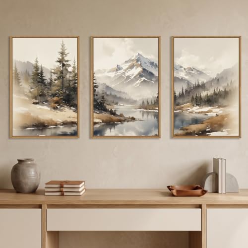 Boho Misty Mountain Watercolor Framed Canvas Wall Art Set-16"x24"x3 - Image 2