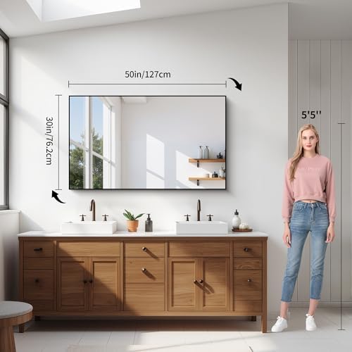 YIROMAN Bathroom Mirror 50"x30", Large Brushed Silver Bathroom Mirror - Image 3
