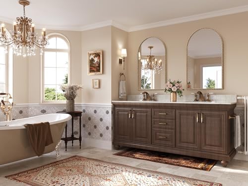 Arched Beaded Mirror for Bathroom, Retro Brass Metal Frame Champagne Bronze - Image 4