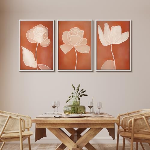 MUDECOR Framed Canvas Print Wall Art Terracotta Abstract Rose Line Art Burnt - Image 2