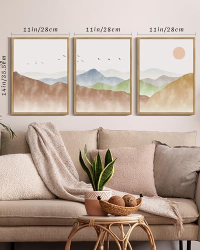 KUVIOKE Landscape Mountain Range Wall Art Set 11x14in Natural Framed - Image 4